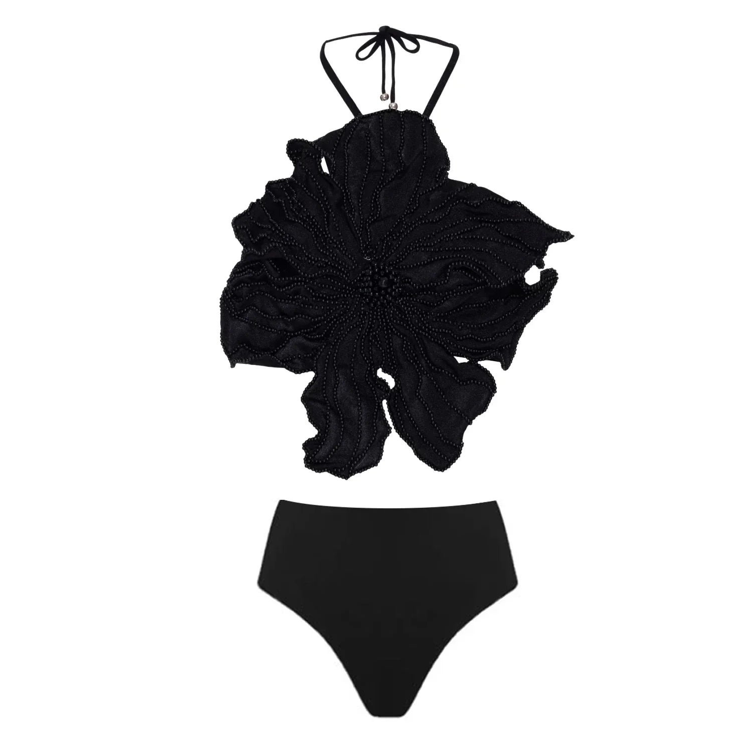Solid Color 3D Beaded Floral Bikinis Set Women's Fashion Design Swimsuits and Pants Luxury Swimwear Bathing Suit Beachwear 2024