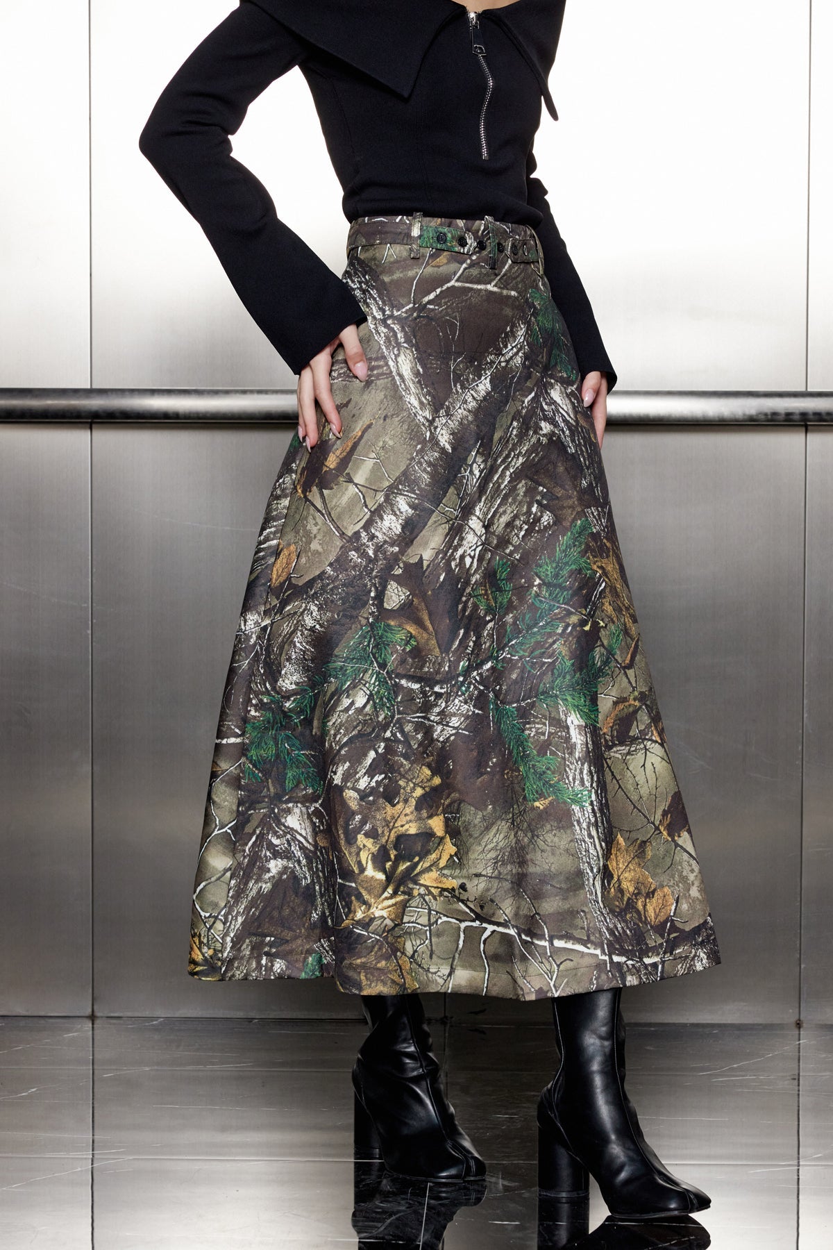 Vidhi Camouflage Print Buckle Skirt