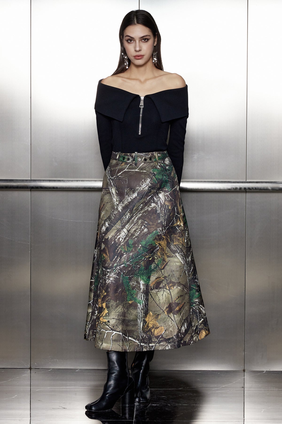Vidhi Camouflage Print Buckle Skirt