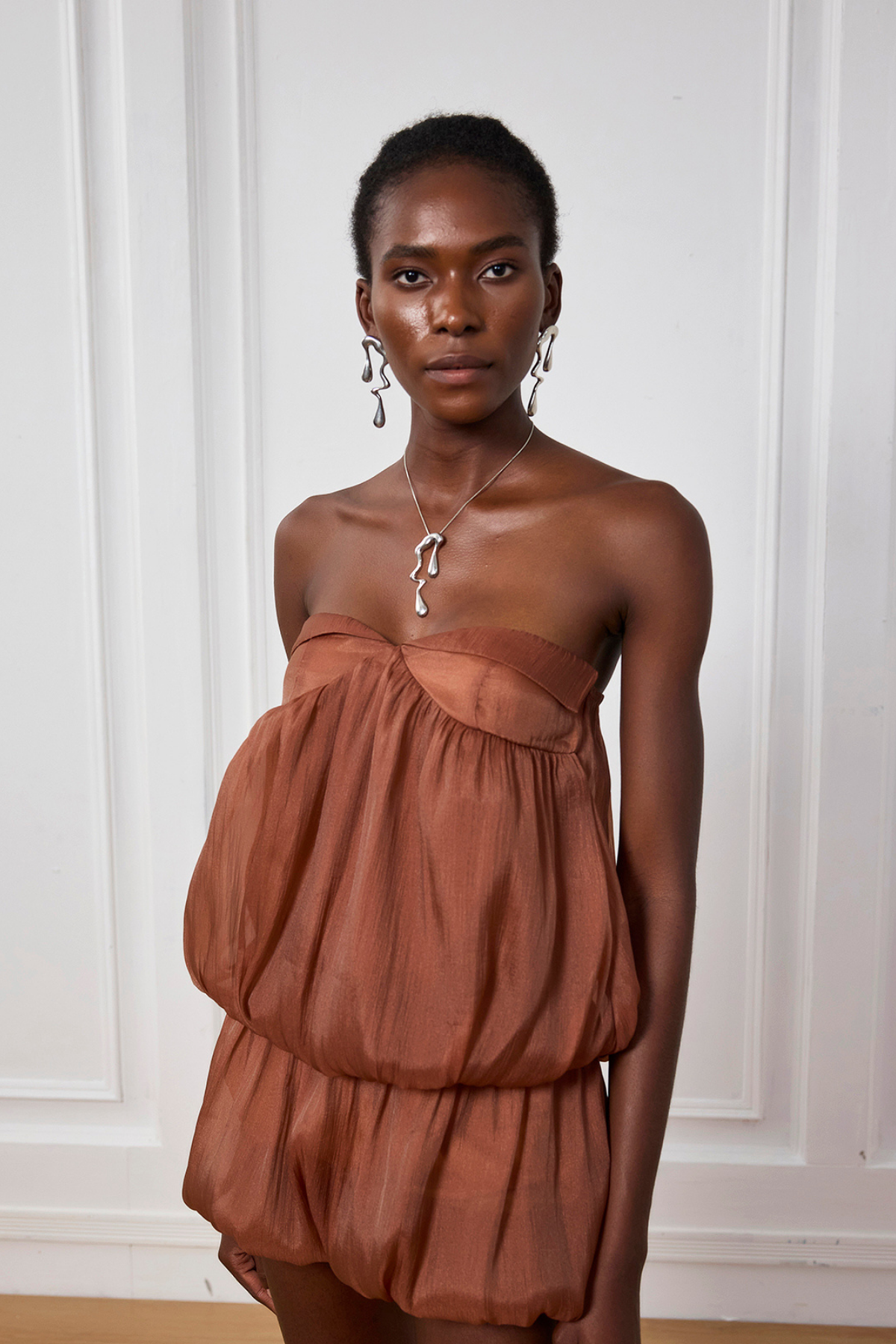 Whitney Ruffle Mesh Ruch Sleeveless Mini Dress