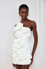 Yamileth Flower Single Shoulder Lace Up Mini Dress