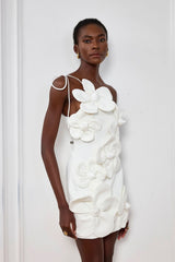 Yamileth Flower Single Shoulder Lace Up Mini Dress