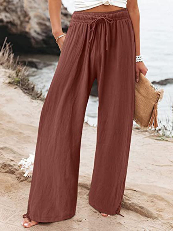 Drawstring Elasticity Solid Color Loose Wide Leg Trousers Pants