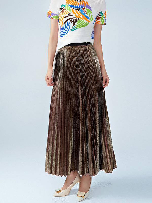 Metallic Pleated Loose Skirts Bottoms