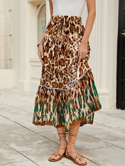 Drawstring Leopard Split-Joint A-Line Loose Skirts Bottoms