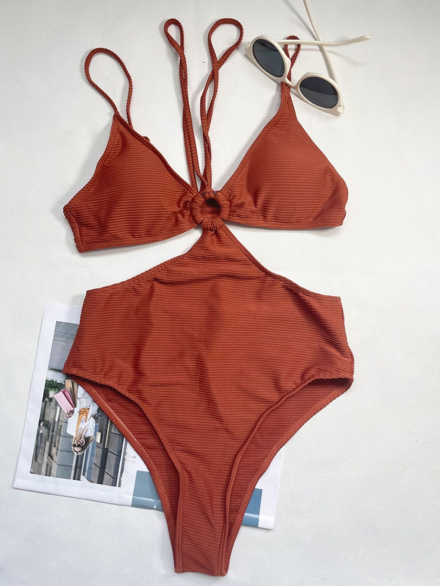 Sexy solid color one piece with double straps