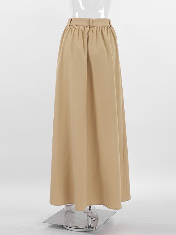 Pockets Solid Color Zipper High Waisted Loose Skirts Bottoms