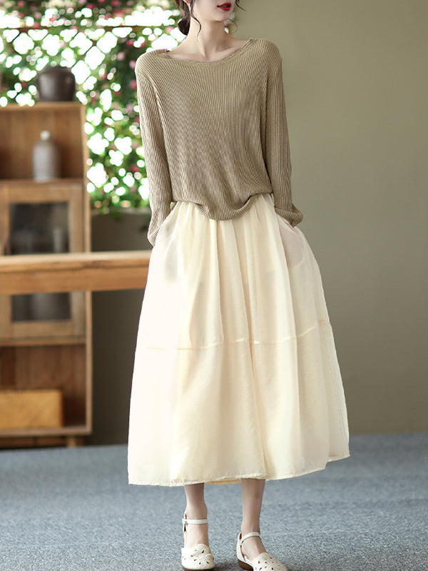 Simple Loose Solid Color Split-Joint Bubble Skirt