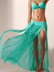 Woman i European and American elastic mesh beach skirt, 4-piece skirt bikini cover-up (bikini not included)