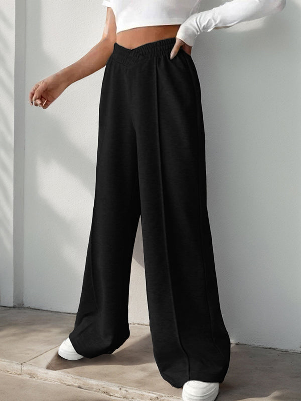 Elasticity Solid Color High Waisted Loose Trousers Pants