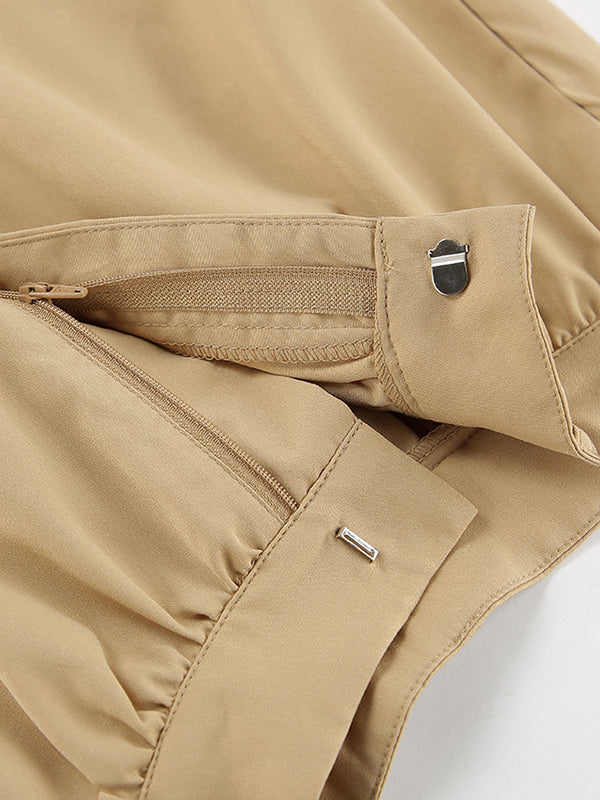 Pockets Solid Color Zipper High Waisted Loose Skirts Bottoms