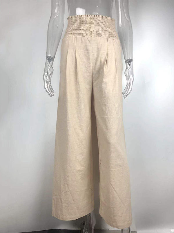 Simple Casual Solid Color Ramie Cotton Wide Legs Pants