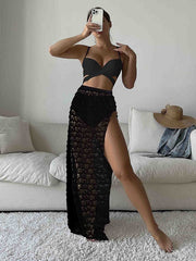 Elegant Lace Wrap Dress Three-piece Swimsuit