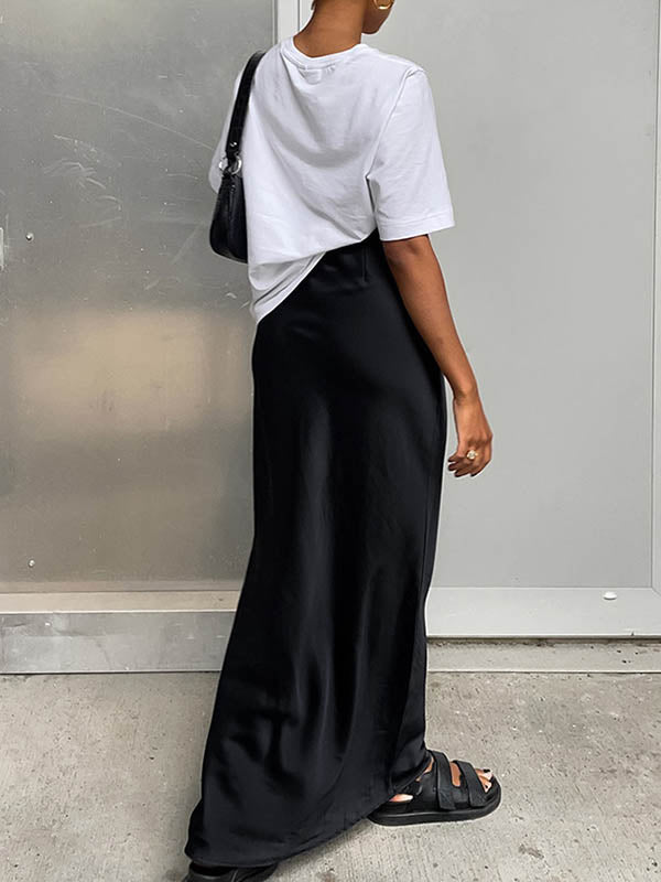 Solid Color High Waisted Skirts Bottoms
