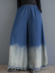 Elasticity Fringed Pockets High Waisted Loose Jean Pants Bottoms