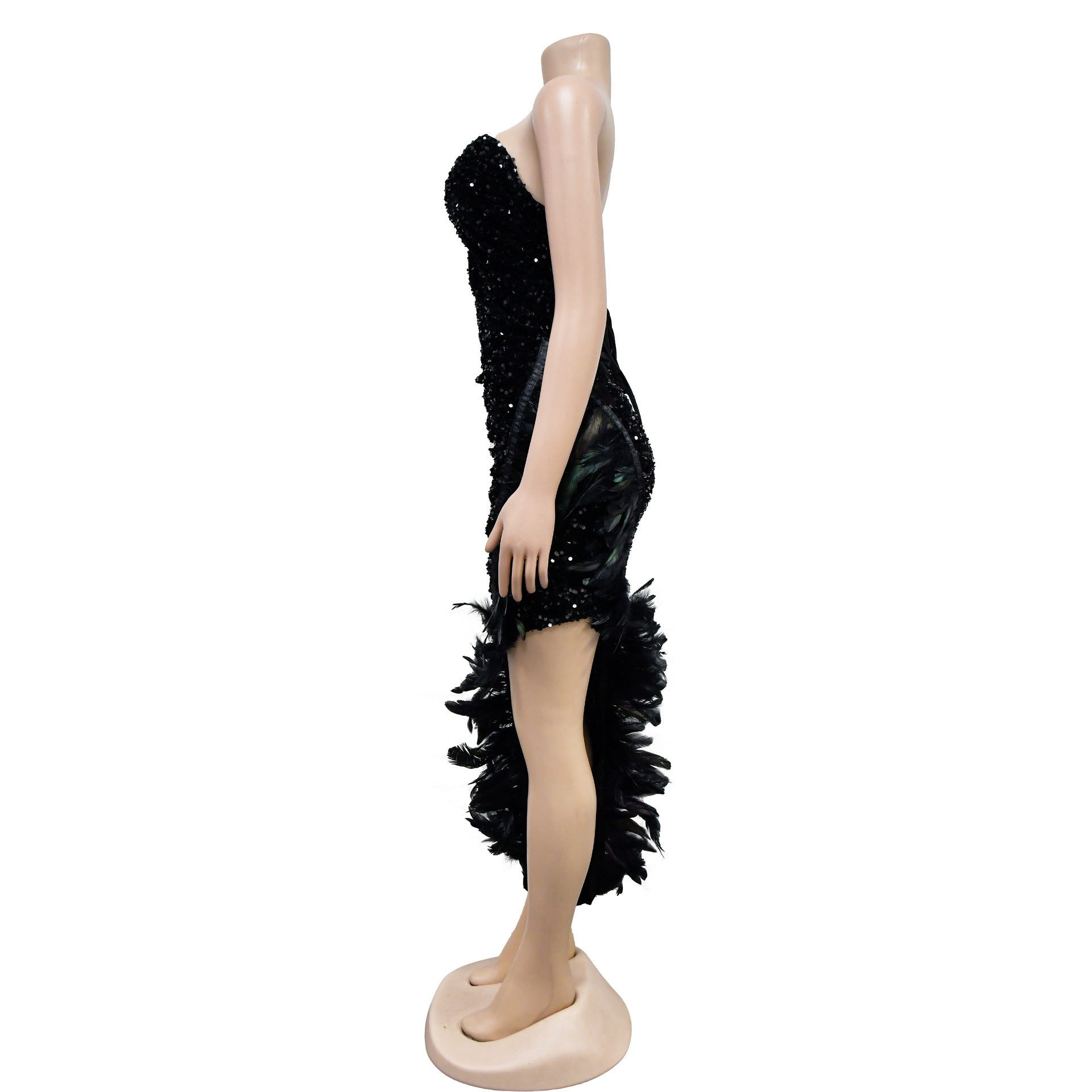 Harley Black Asymmetrical Skirt Sequins Dress