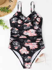 Sexy Plain Cross Pleated One Piece Swimsuit