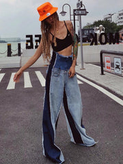 Stylish Empire Fringed Stitching Wide-Leg Jean Pants