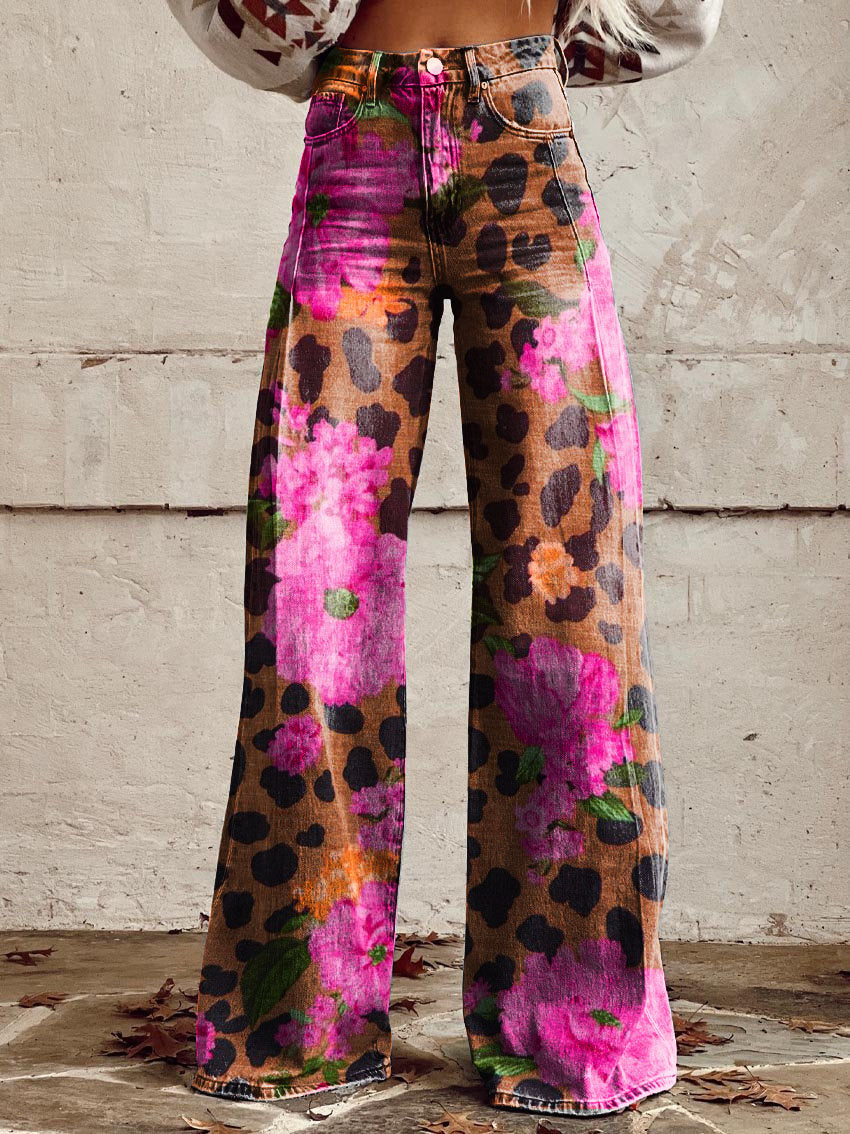 Women's Leopard Print Casual Wide Leg Pants