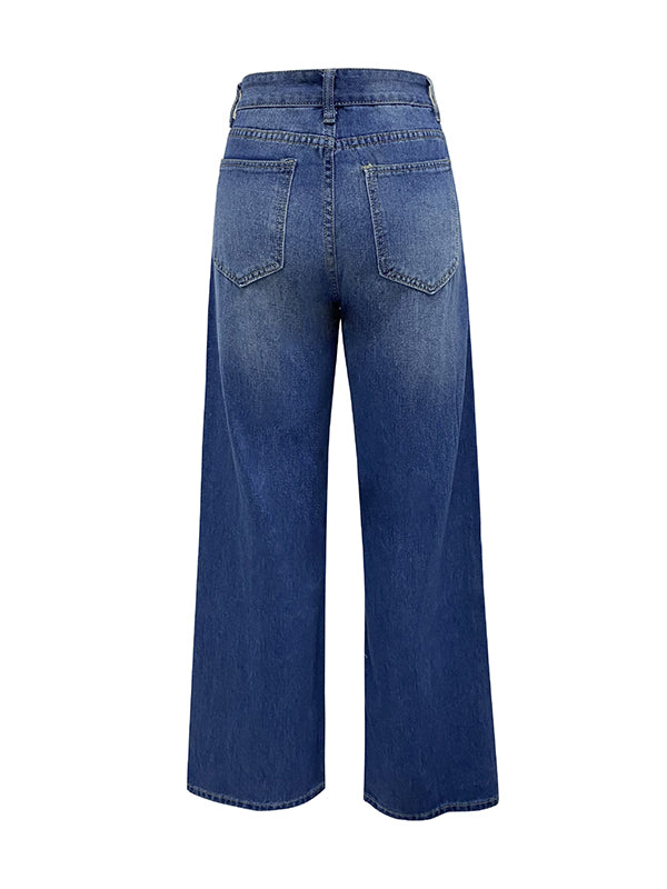 Ripped Loose Straight Leg Jean Pants Bottoms