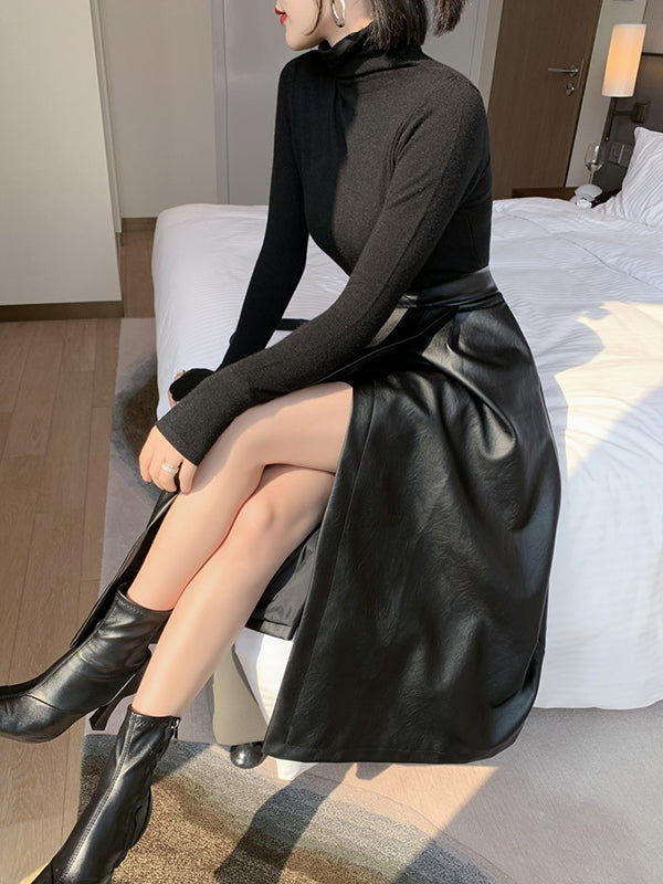 Solid Color Split-Front A-Line Loose Skirts Bottoms