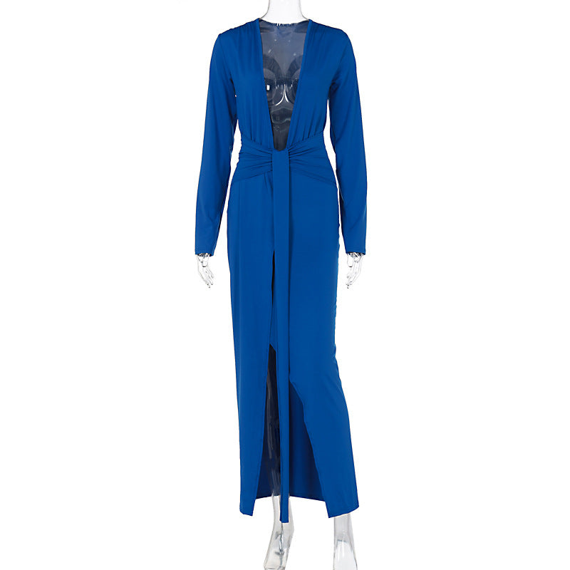 Veronica Deep V-Neck Tie-Waist Maxi Dress