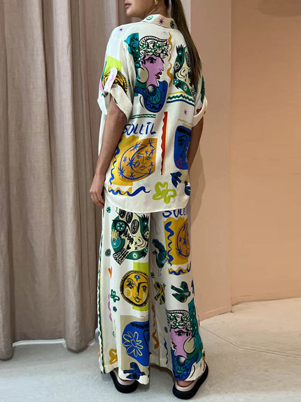 Animal Printed Drawstring Elasticity Figure Pockets Loose Wide Leg Trousers Pants