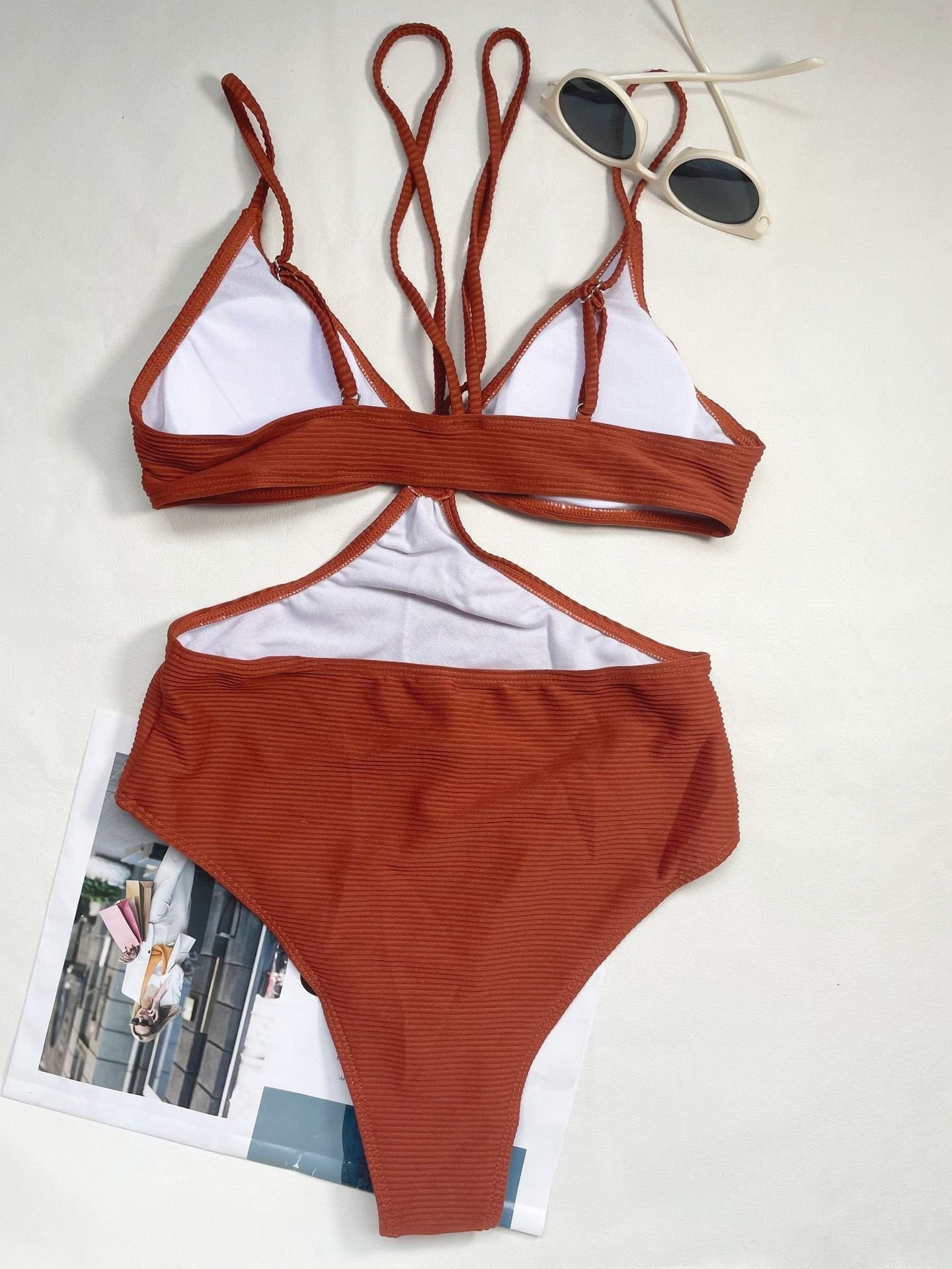 Sexy solid color one piece with double straps