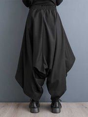 Asymmetric Elasticity Layered Solid Color High Waisted Loose Culotte