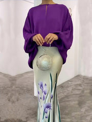 Flower Print High Waisted Mermaid Skirts Bottoms Long Skirts