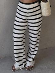 Casual Stripe Knit Straight-Leg Pants