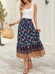 Elasticity Flower Print Pleated Split-Joint Loose Skirts Bottoms