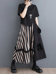 Flower-Embellished Elastics Split-Joint High Waisted Loose Skirts Bottoms