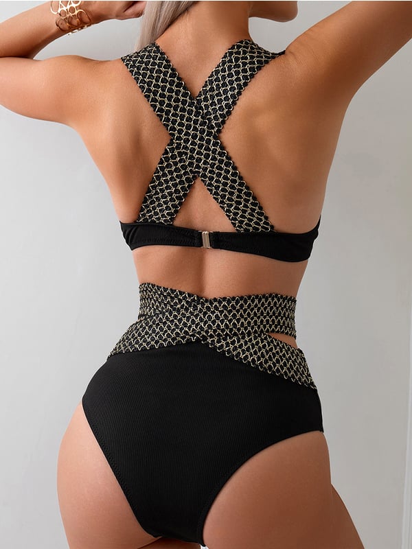 Women's Metallic Color Block Beach Sexy Skinny Bikini