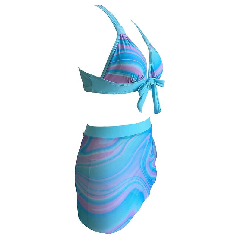 Women's Art Hawaiian Multicolor Mesh Three Piece Bikini Tankini Swimsuit