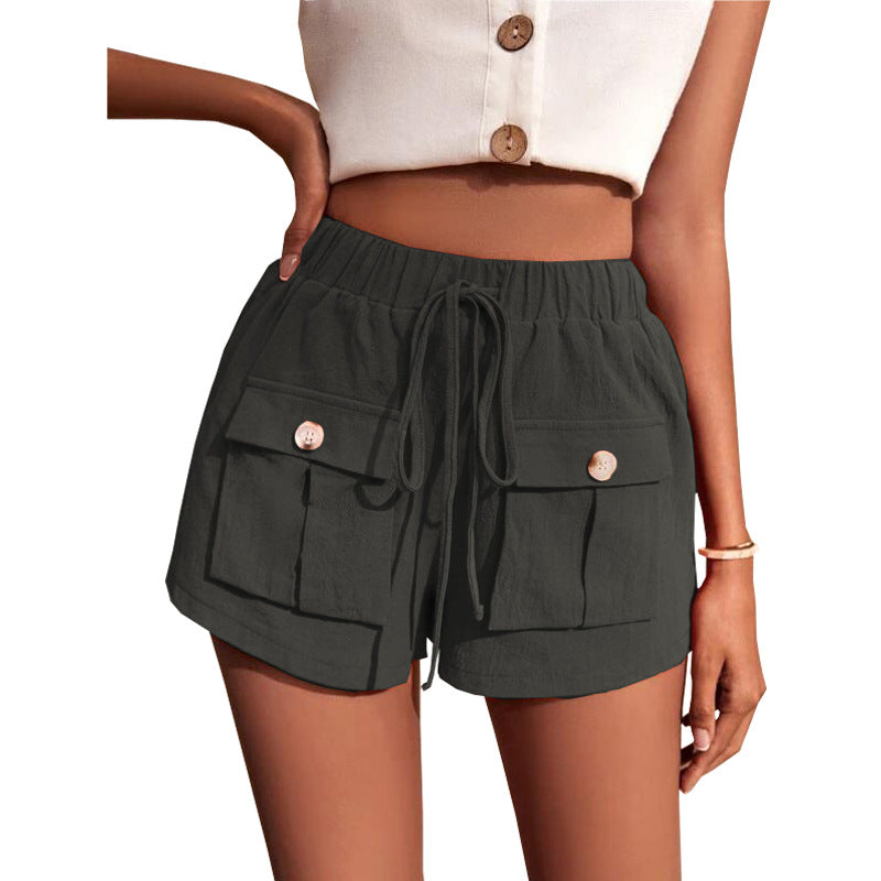 Loose Mid Rise Drawstring Straight Shorts