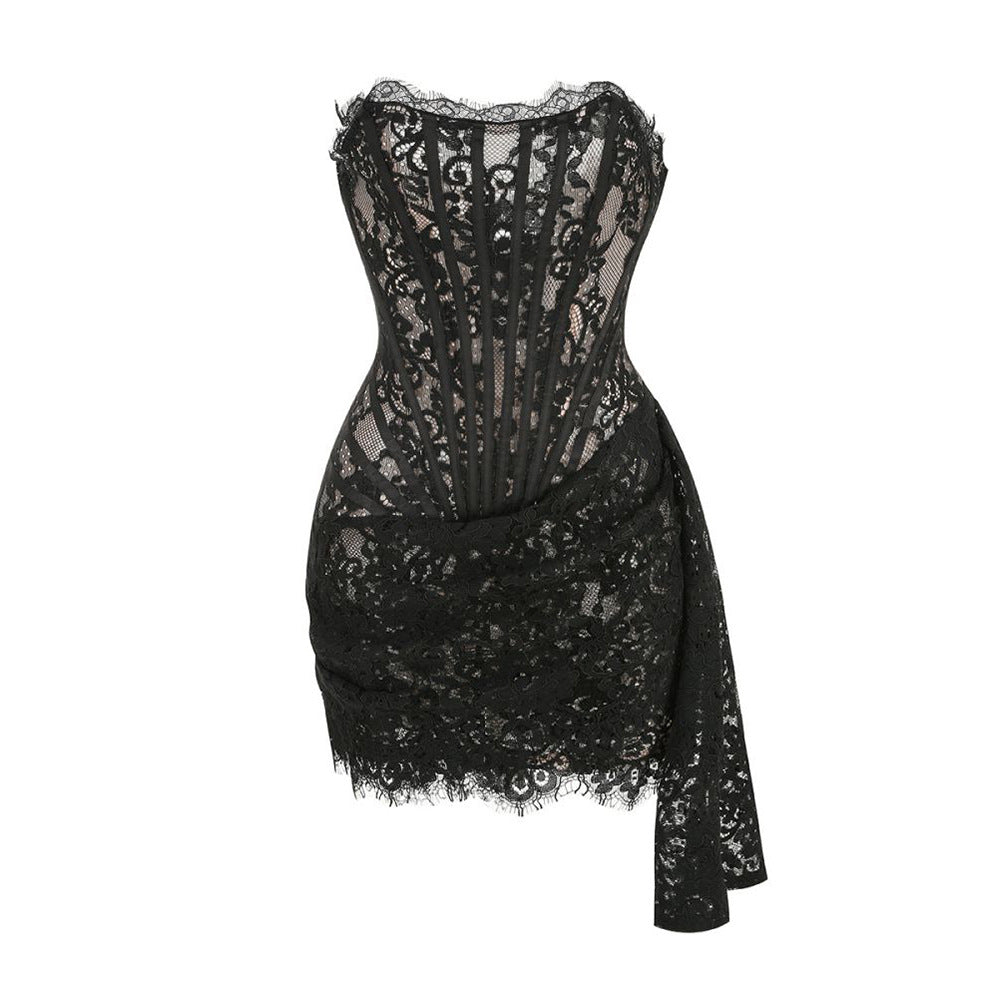 Lana Lace Appliqué Strapless Mini Dress