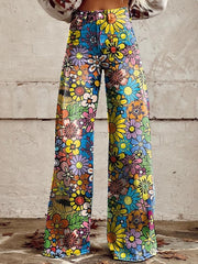 Women's Vintage Botanical Floral Wide Leg Pants