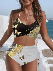 Gold Butterfly Crossover High Waist Two-Piece Swimsuit Bikini