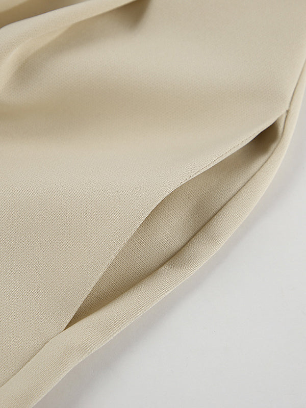 Pleated Pockets Solid Color High Waisted Loose Trousers Suit Pants