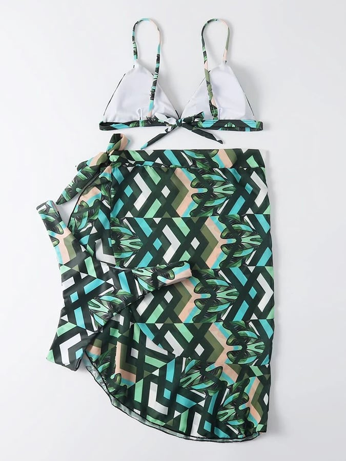 Three Piece Triangular Printed Bikini Swimsuit