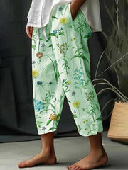 Women's Floral Design Print Lace-Up Loose With Elastic Waist Casual Pants