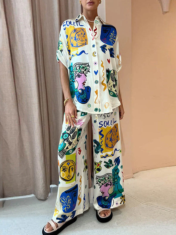 Animal Printed Drawstring Elasticity Figure Pockets Loose Wide Leg Trousers Pants