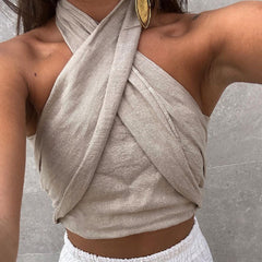 Amaya Linen Halter Crop Top