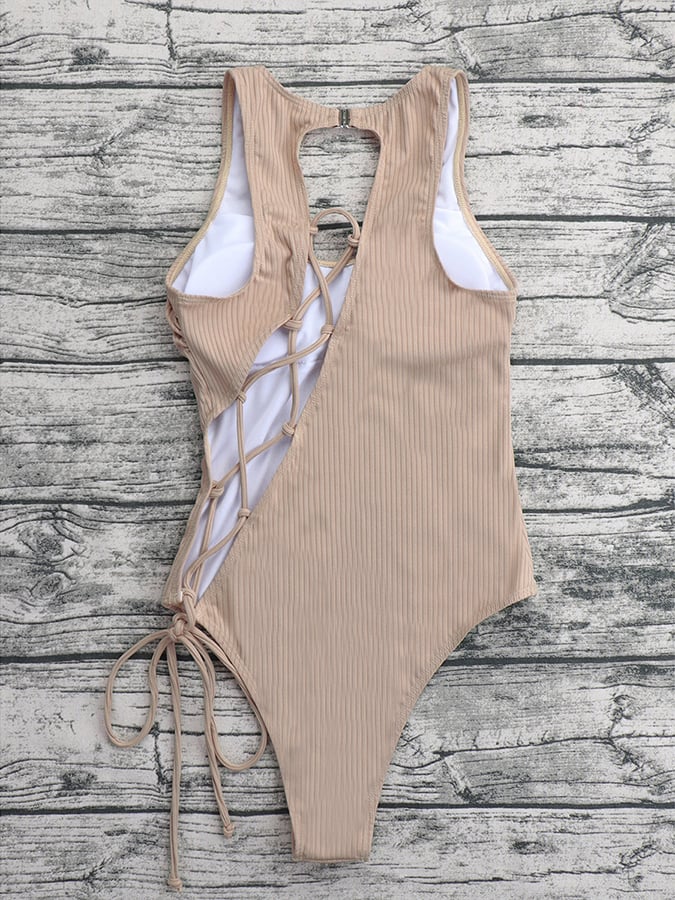 Solid Cut Out Strap One Piece Swimsuit