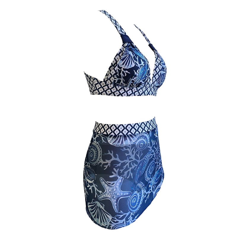 Women's Art Hawaiian Multicolor Mesh Three Piece Bikini Tankini Swimsuit