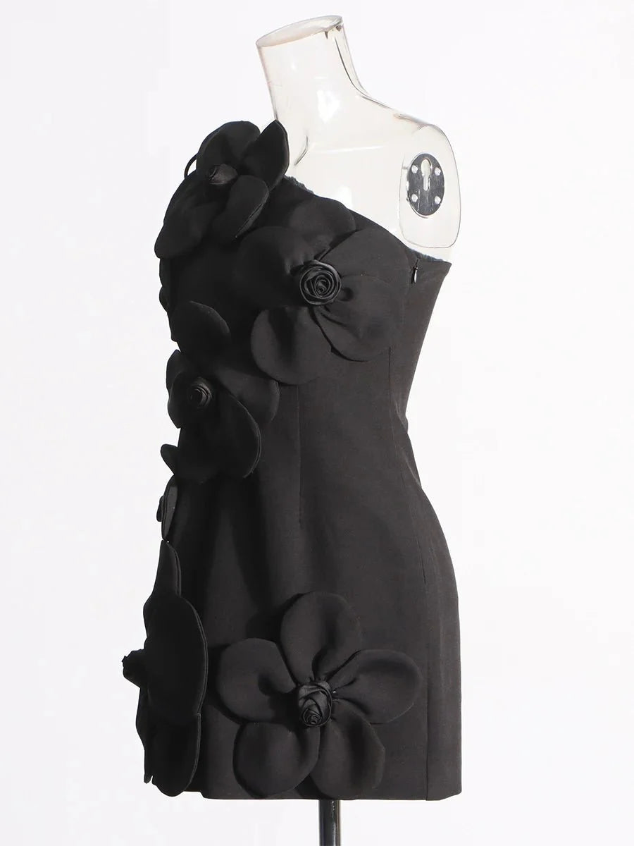 Asymmetrical Neckline High Waist Mini Dress