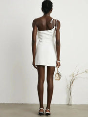 Asymmetrical Neckline High Waist Mini Dress