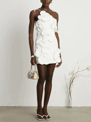 Asymmetrical Neckline High Waist Mini Dress