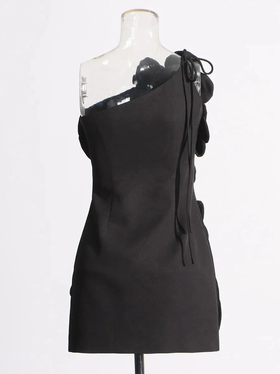Asymmetrical Neckline High Waist Mini Dress